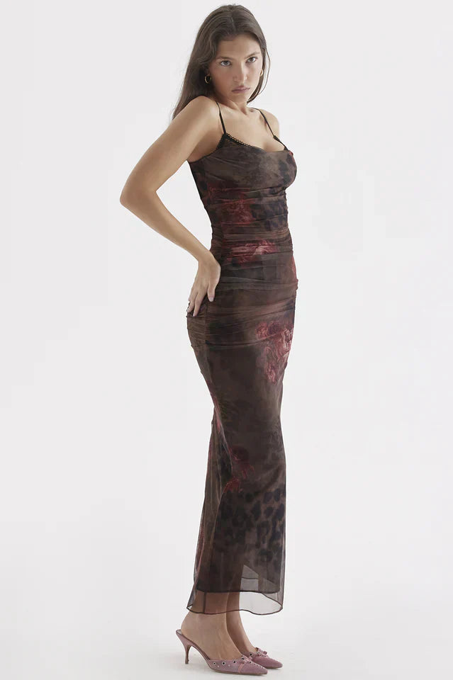 Alisha | Printed Midi Dress with Slim Straps