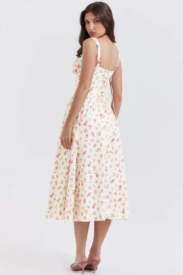 Christy | Midi Sundress with Floral Print and Fitted Bodice