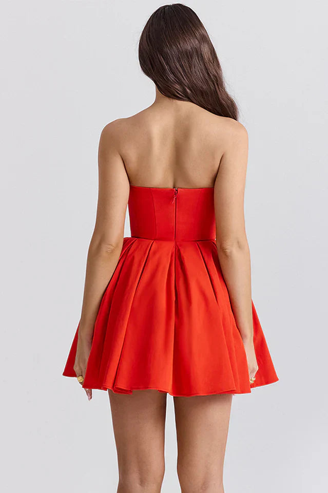 Amy | Strapless Mini Dress with Pleated Skirt
