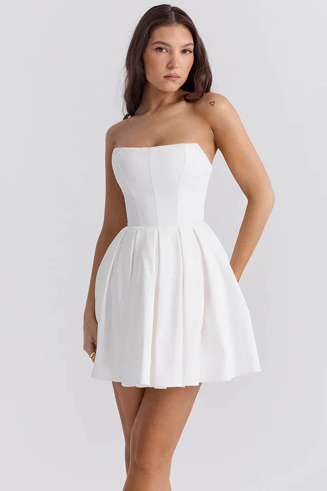 Amy | Strapless Mini Dress with Pleated Skirt