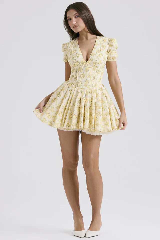Susie | Pleated Mini Dress with Floral Print