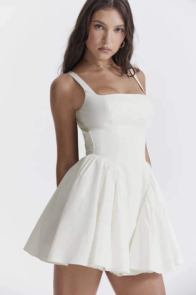 Ronda | Mini Dress with Pleated Skirt and Back Bow