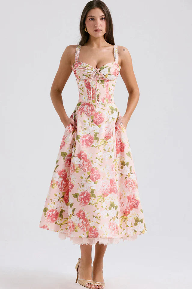 Ann | Midi Sundress with Floral Print