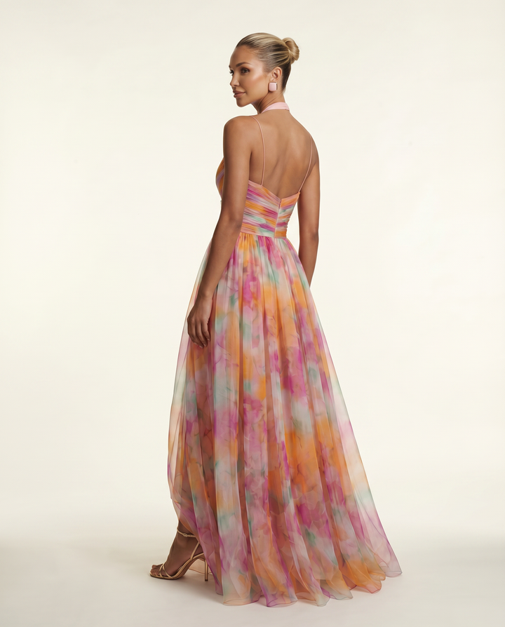 Colby | Maxi Dress with Watercolor Floral Print and Pleats
