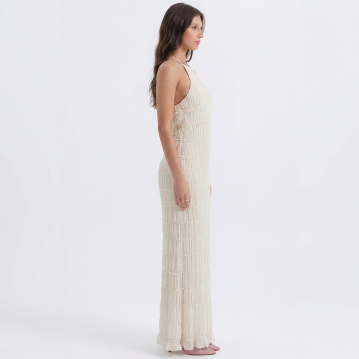 Sonja | Textured Pleated Halter Neck Maxi Dress