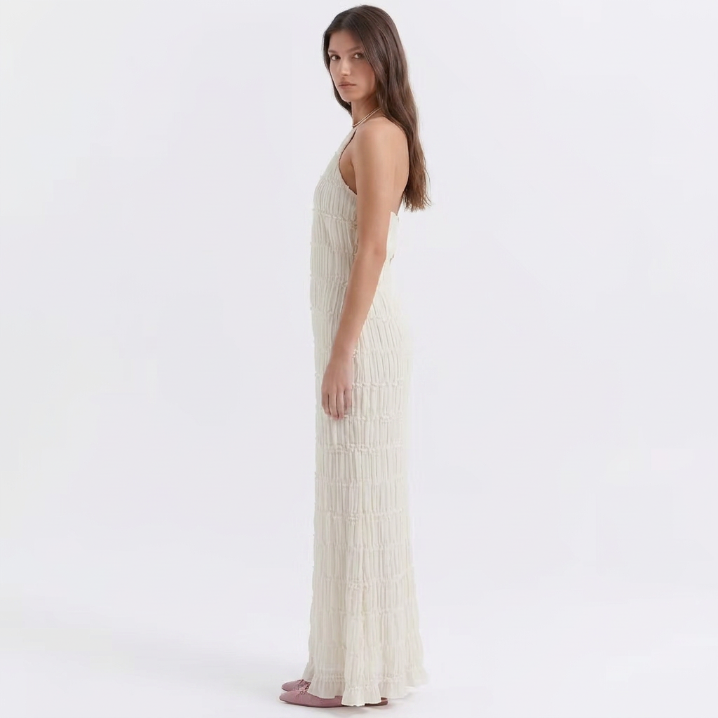 Sonja | Textured Pleated Halter Neck Maxi Dress