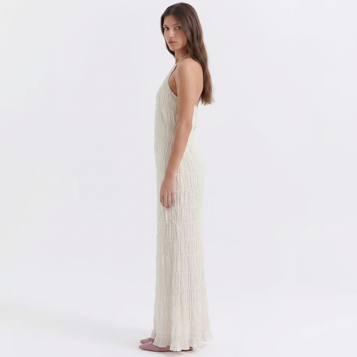 Sonja | Textured Pleated Halter Neck Maxi Dress