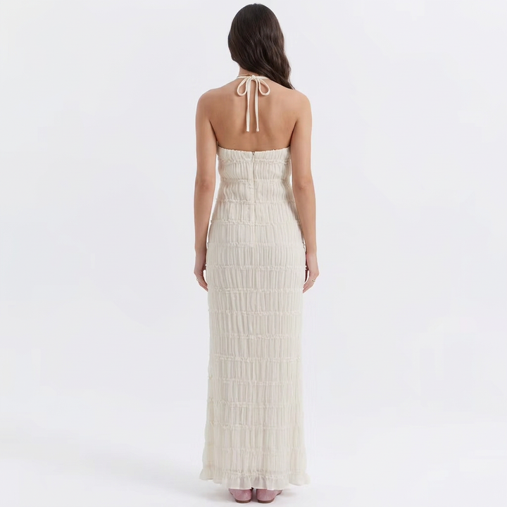 Sonja | Textured Pleated Halter Neck Maxi Dress