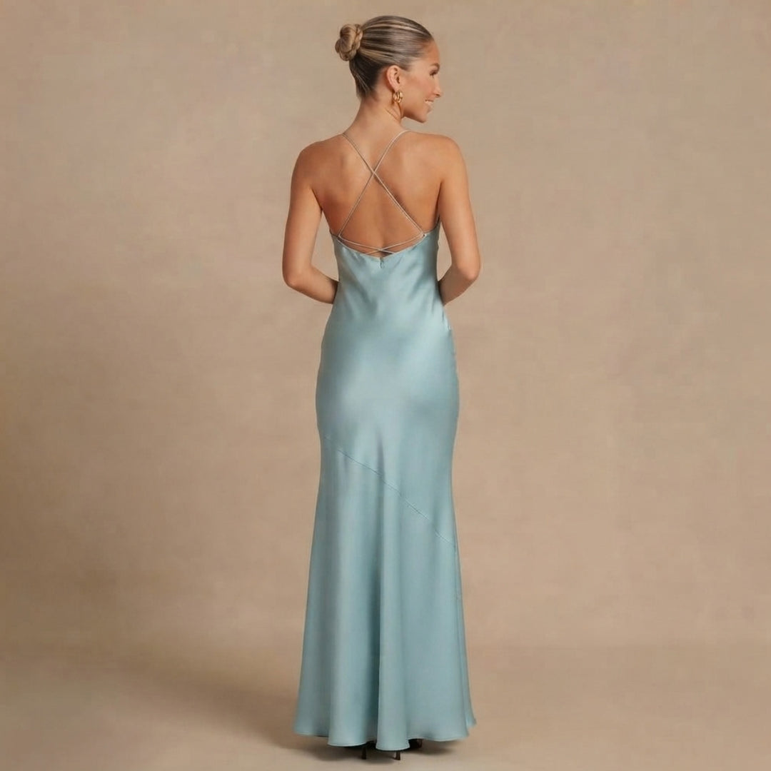 Tessa | Satin Beaded Swing Collar Maxi Dress