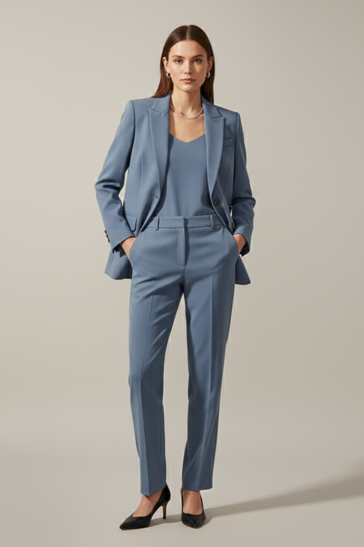 Isolde | Notched Lapel Blazer &amp; Straight-Leg Pants Set