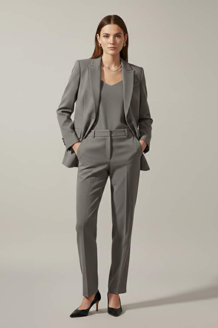 Isolde | Notched Lapel Blazer &amp; Straight-Leg Pants Set