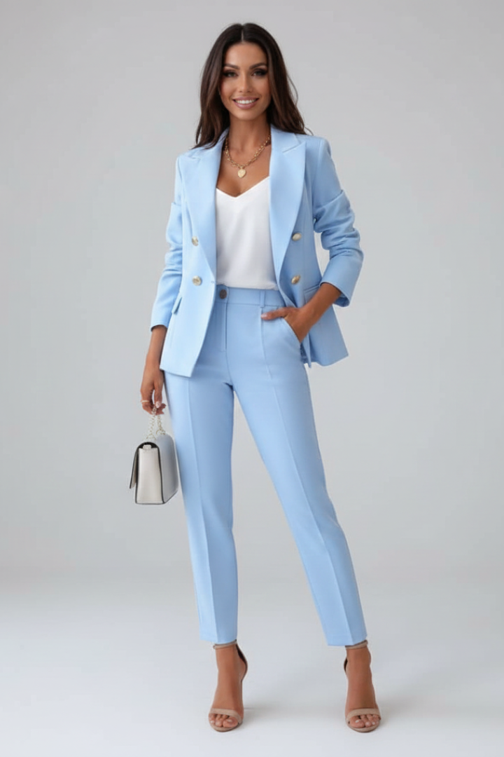 Greta | Buttoned Jacket &amp; Straight-Leg Pant Co-ord Set
