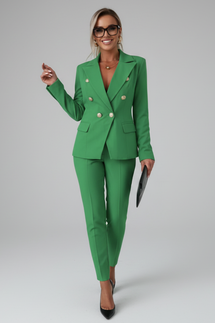 Greta | Buttoned Jacket &amp; Straight-Leg Pant Co-ord Set