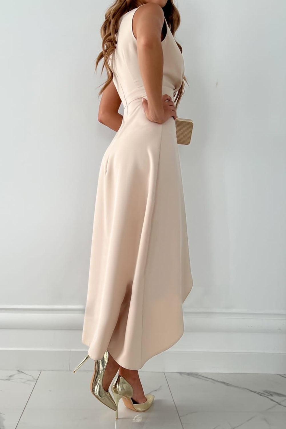 Vestara | Wrap V-Neck Asymmetric Hem Maxi Dress