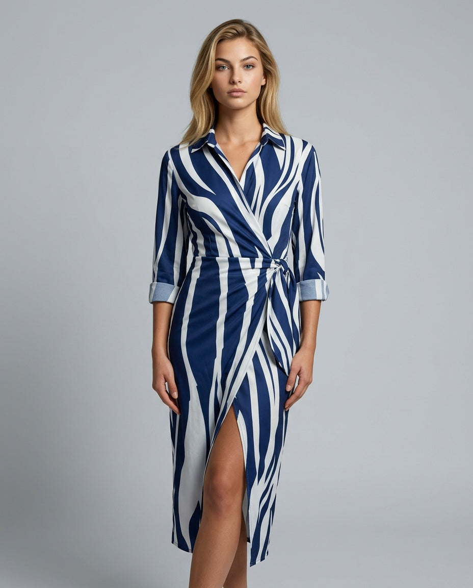 Esmee | Wrap Midi Dress in Print &amp; Solid colors