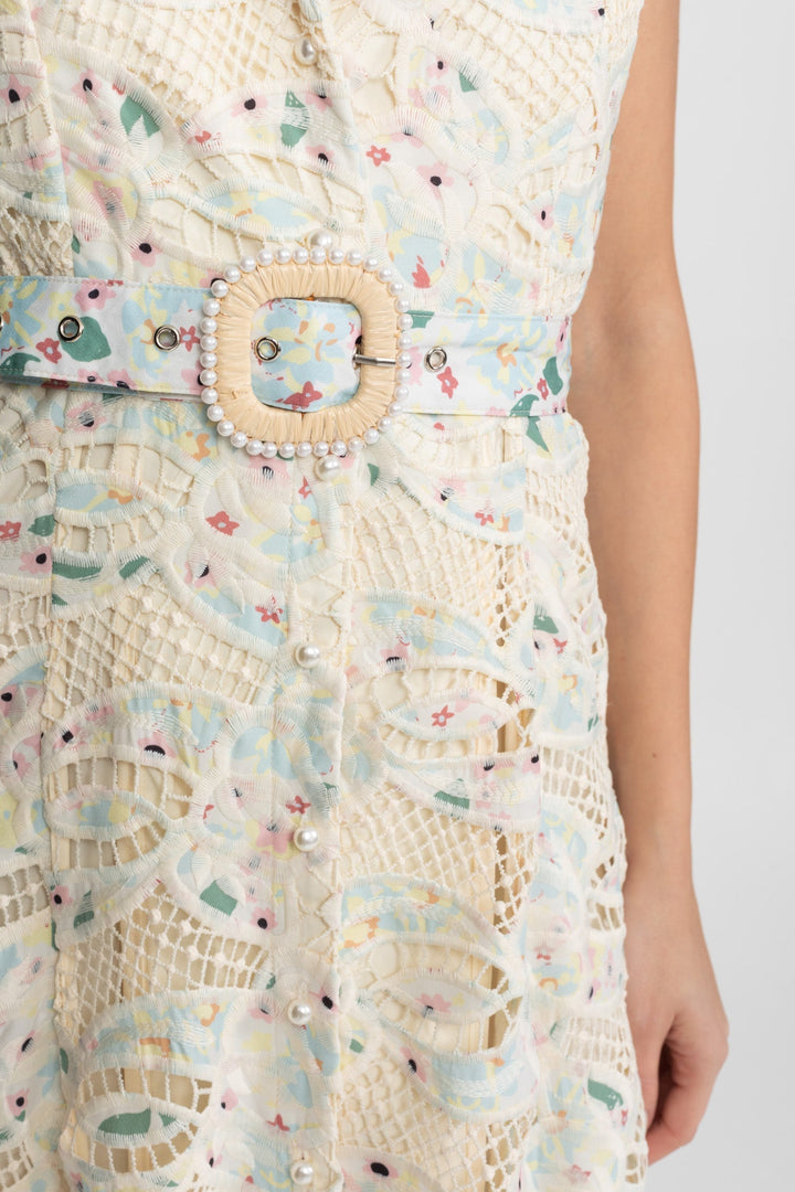 Fleur | Halter Neck Belted Lace Midi Dress