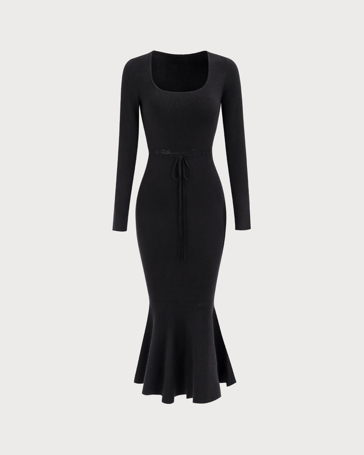 Cleona | Square Neck Mermaid Sweater Maxi Dress