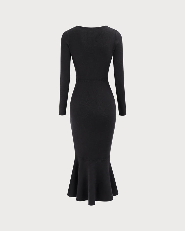 Cleona | Square Neck Mermaid Sweater Maxi Dress